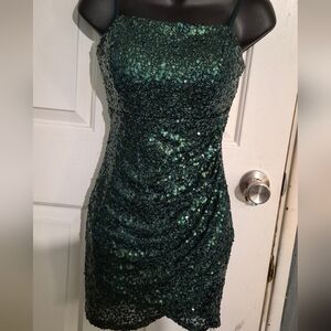 Crystal Sky Sequined Emerald Green Spaghetti Strap Dress